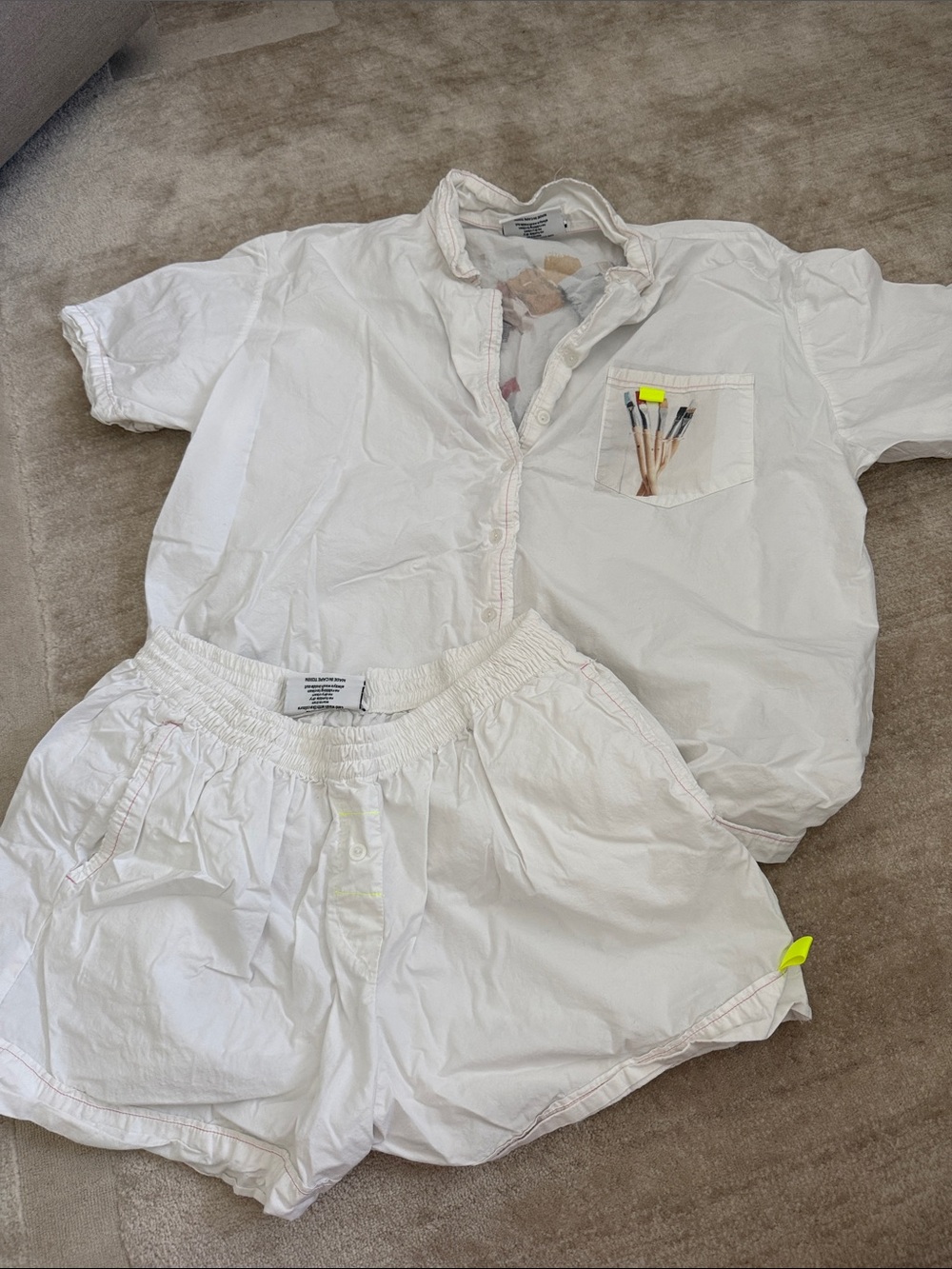 Helon Melon White Elastic-Waist Linen Two-Piece Set